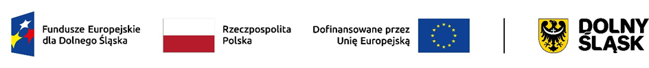 Logotyp Fundusze Europejskie dla Dolnego Śląska, Flaga Rzeczpospolita Polska, Flaga Unia Europejska, Herb Dolny Śląsk