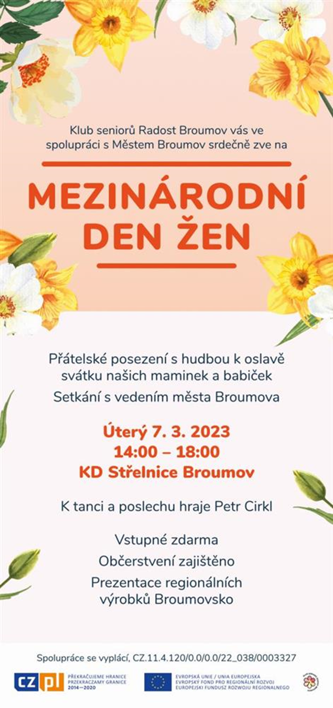 Zaproszenie na Dzień Kobiet w Broumovie 7 marca 2023 r.