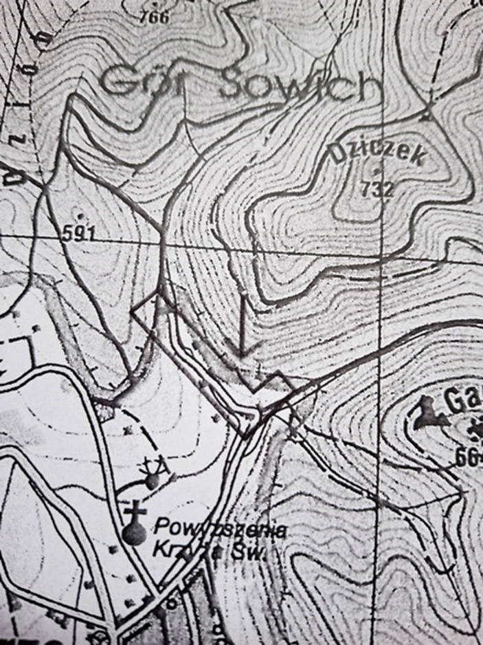 Mapa z lokalizacją starego K&ouml;pprich (autor E. Kawałkowa)